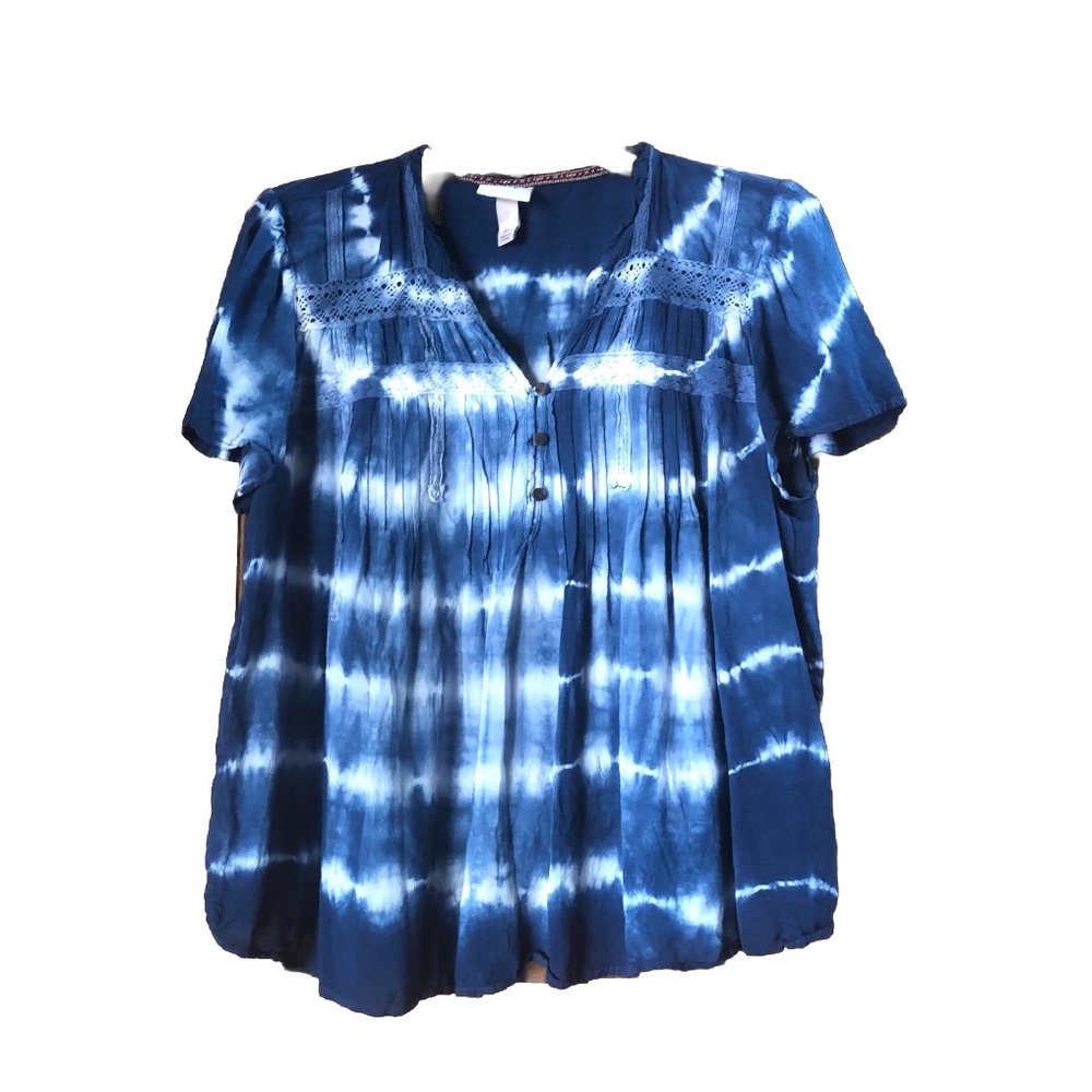 Knox Rose Boho Tie Dye Embroidered Festival Hippie Top - M
